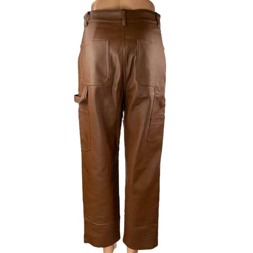 Aritzia Wilfred Free Women's Brown Faux Leather Vegan Trousers Pants Size 4